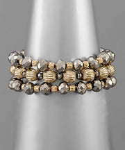 3 Row Glass & Metal Bead Bracelet