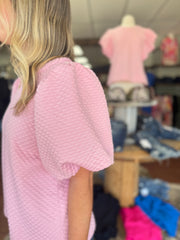 Pink Quilted Puff Sleeve Top