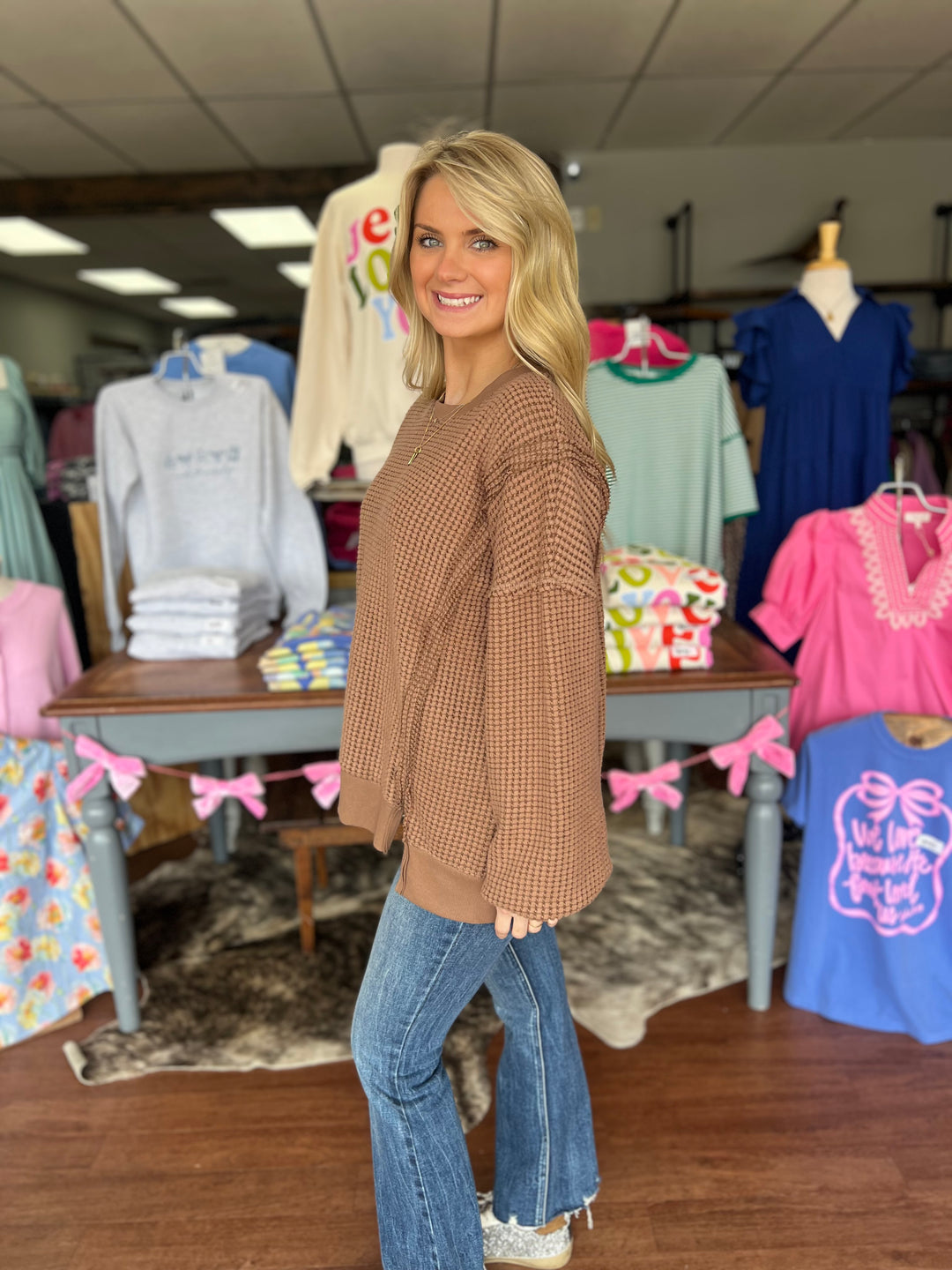 Oversized Waffle Knit Casual Top