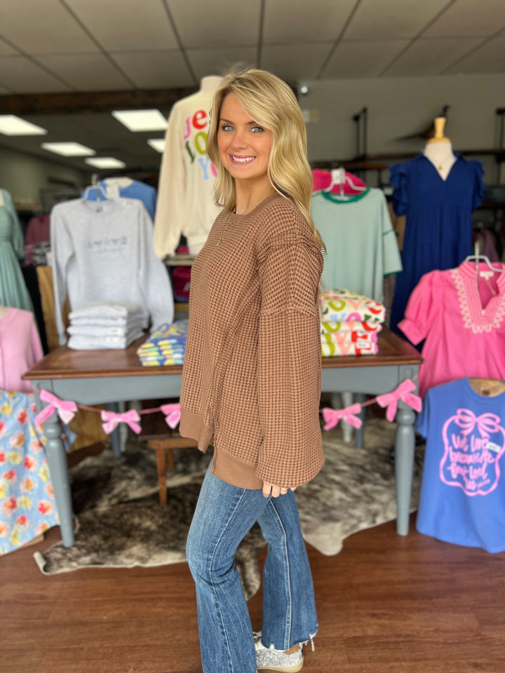 Oversized Waffle Knit Casual Top
