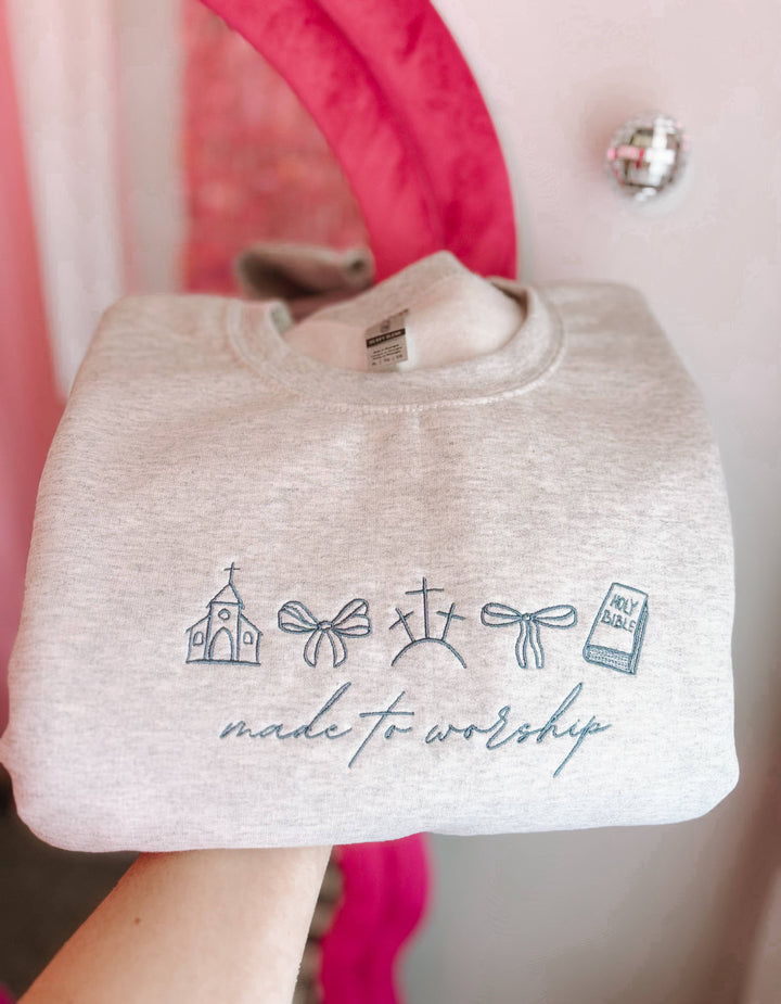 Made To Worship Embroidered Crewneck | Church Sweatshirt