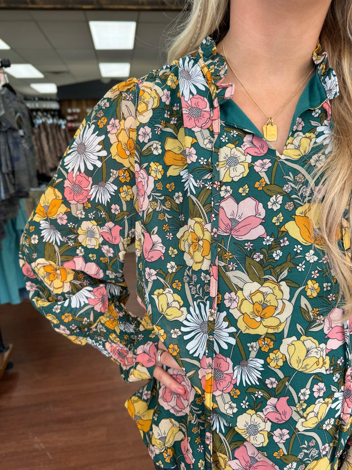 Hunter Green Floral Top