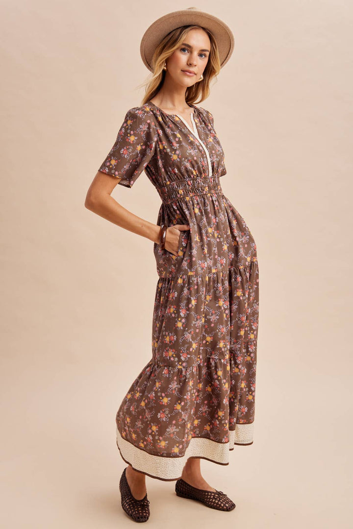 COTTON FLORAL BORDERED MAXI DRESS