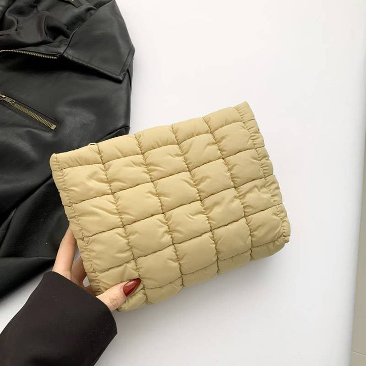 QUILTED PUFFY COSMETIC MAKEUP POUCH CLUTCH BAG