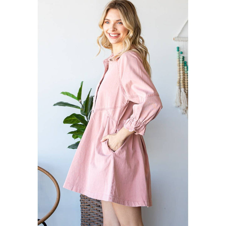 Cotton Twill Western Button Down Shirt Dress