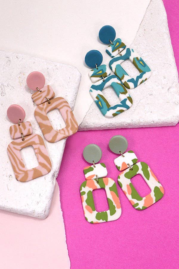 GEOMETRIC POLYMER CLAY DROP EARRINGS