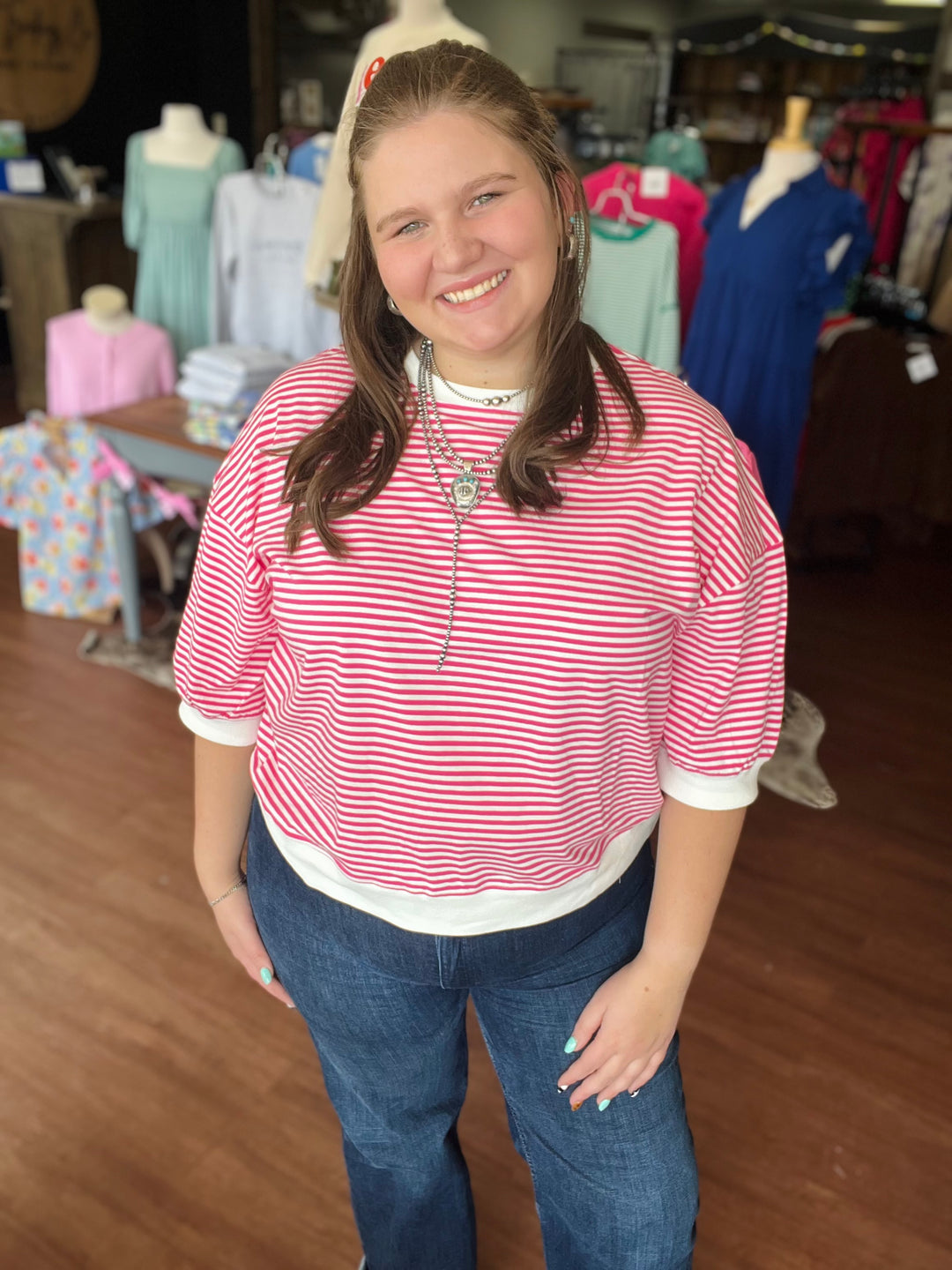 Kammie Striped 3/4 Sleeve Top