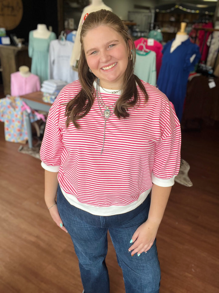 Kammie Striped 3/4 Sleeve Top