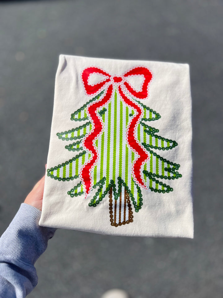 Seersucker Christmas Tree LS CC Tee