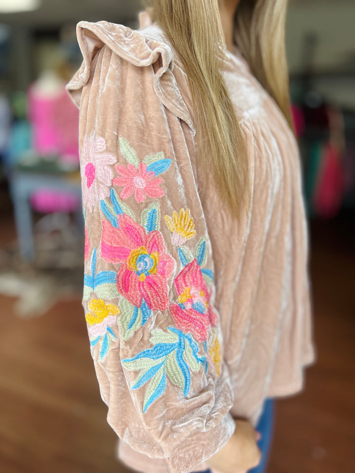 Velvet Embroidered Floral Top