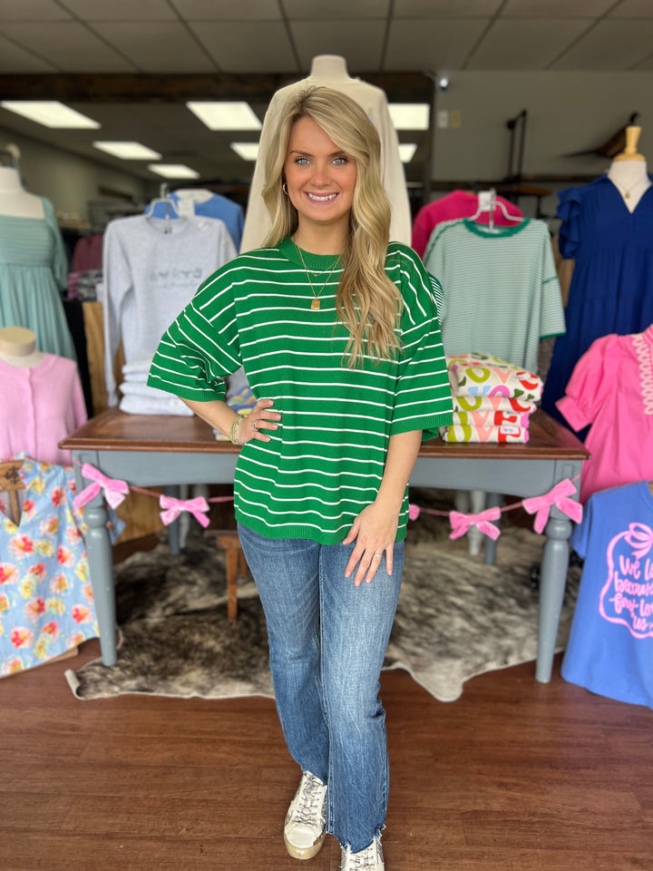 Striped Knit Short Sleeve Top