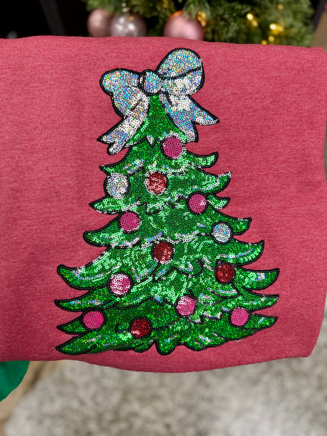 Red Tree Sequin Patch Sweatshirt