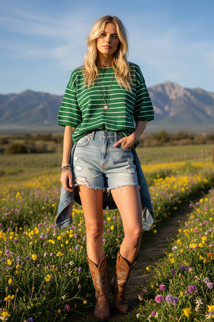 Striped Knit Short Sleeve Top