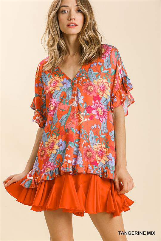 Floral Ruffle Hem Top