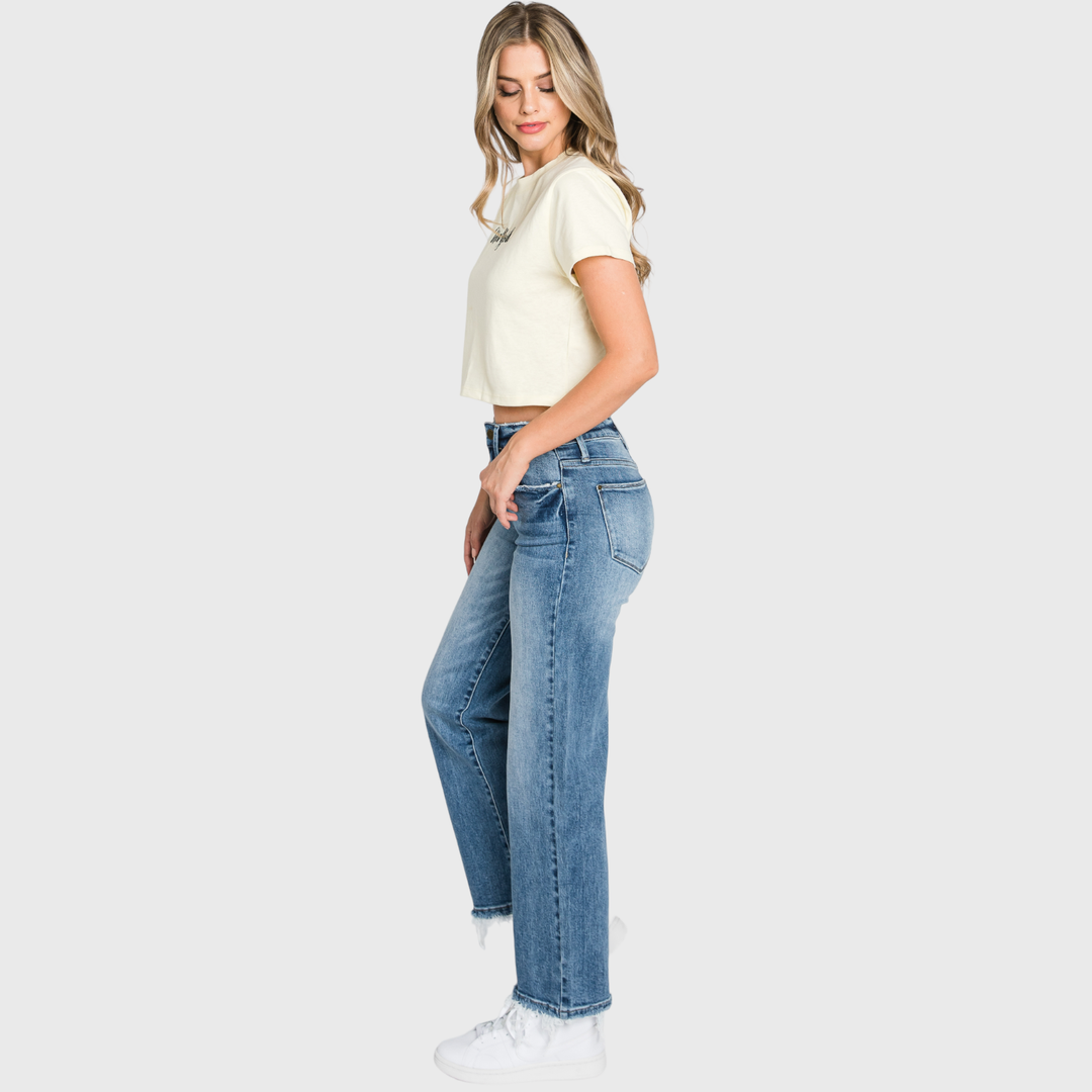 PETRA SUPER HIGH RISE STRETCH SLIM STRAIGHT JEANS