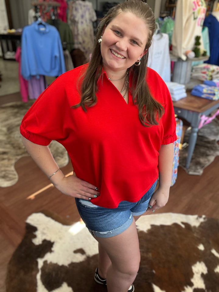 Emma Collared V-neck Top