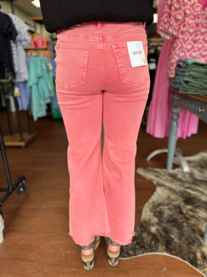 Ally Acid Washed High Waist Frayed Hem Flare Crop Pants