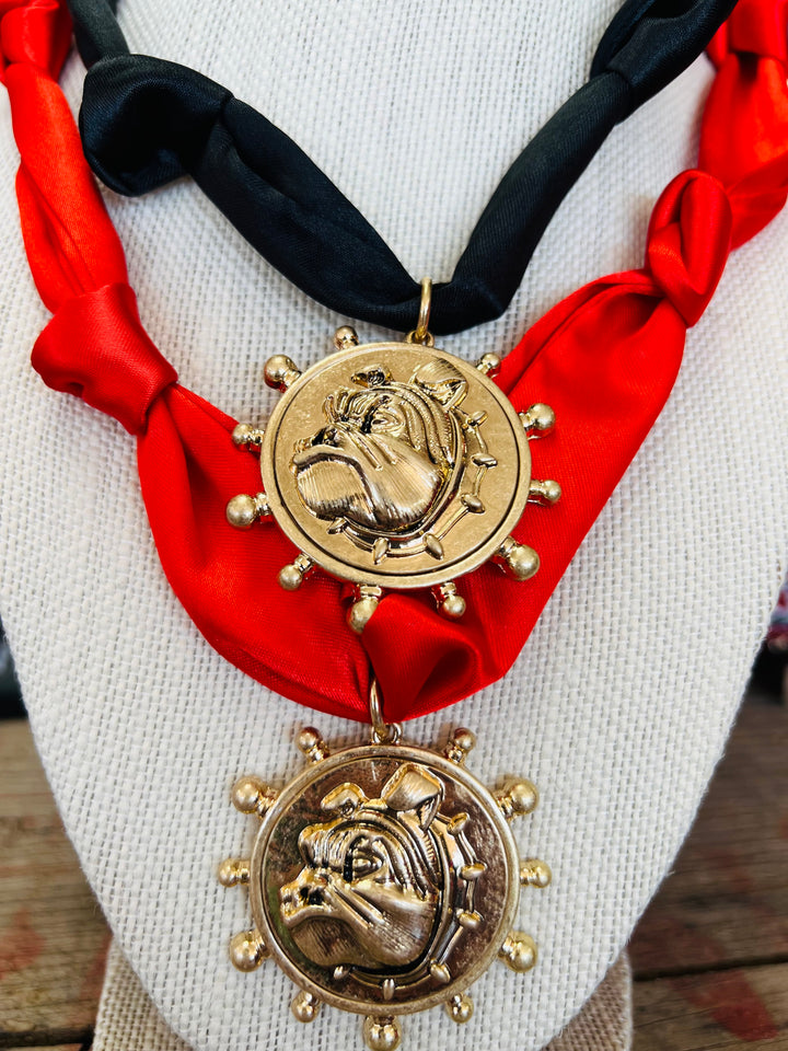 Gameday Bulldog Head Scarf Necklace