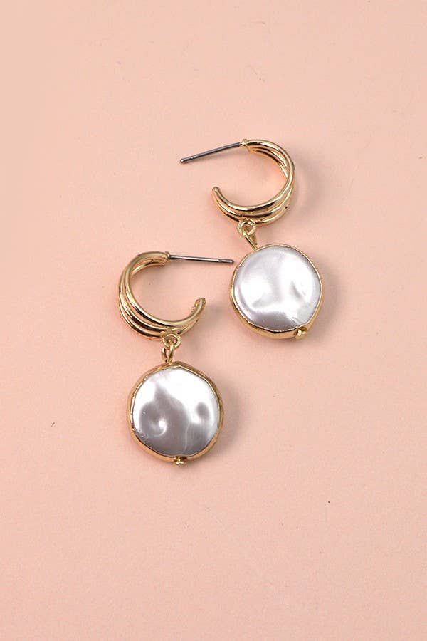 GOLD FOIL PEARL DROP HUGGIE EARRINGS