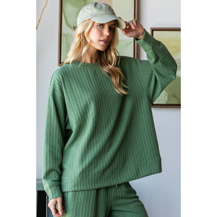 Waffle Textured Knit Long Sleeve Top