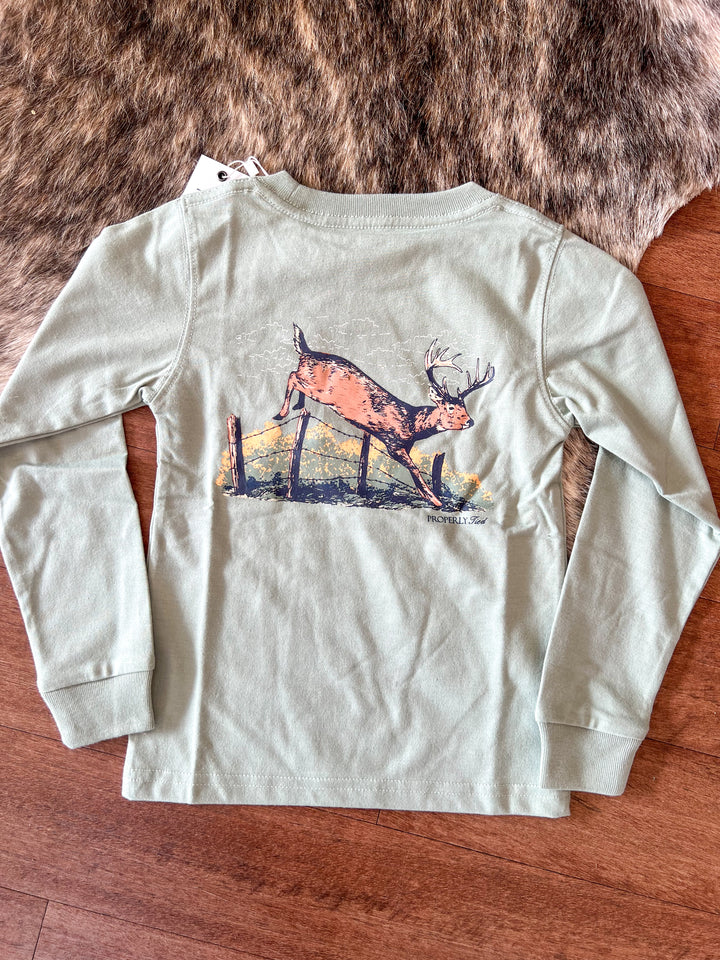 Boys Jumping Buck LS Sage Tee - Properly Tied