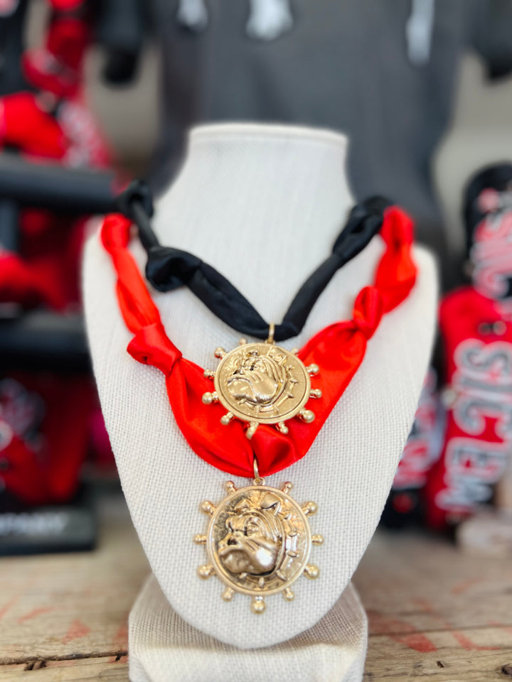 Gameday Bulldog Head Scarf Necklace