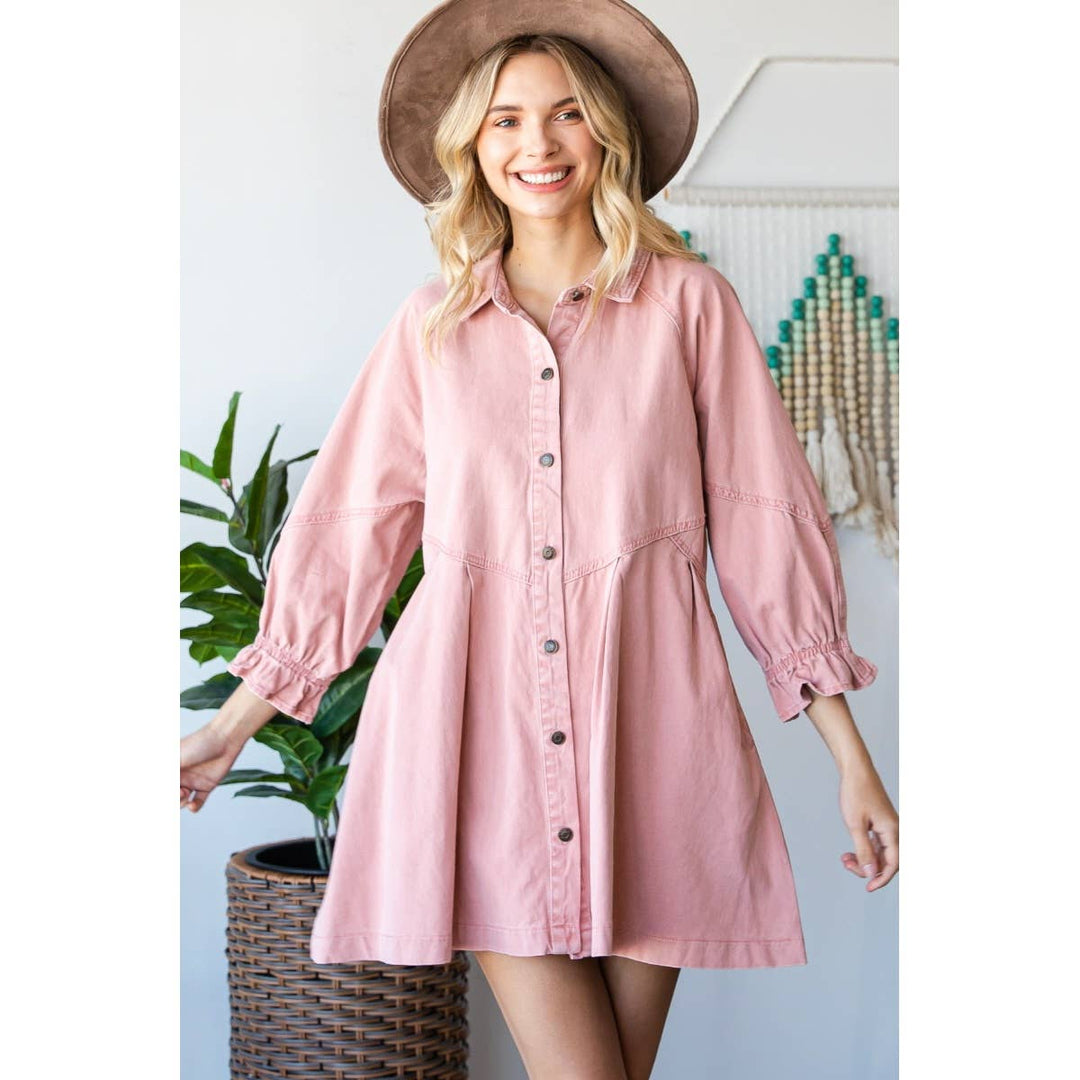 Cotton Twill Western Button Down Shirt Dress