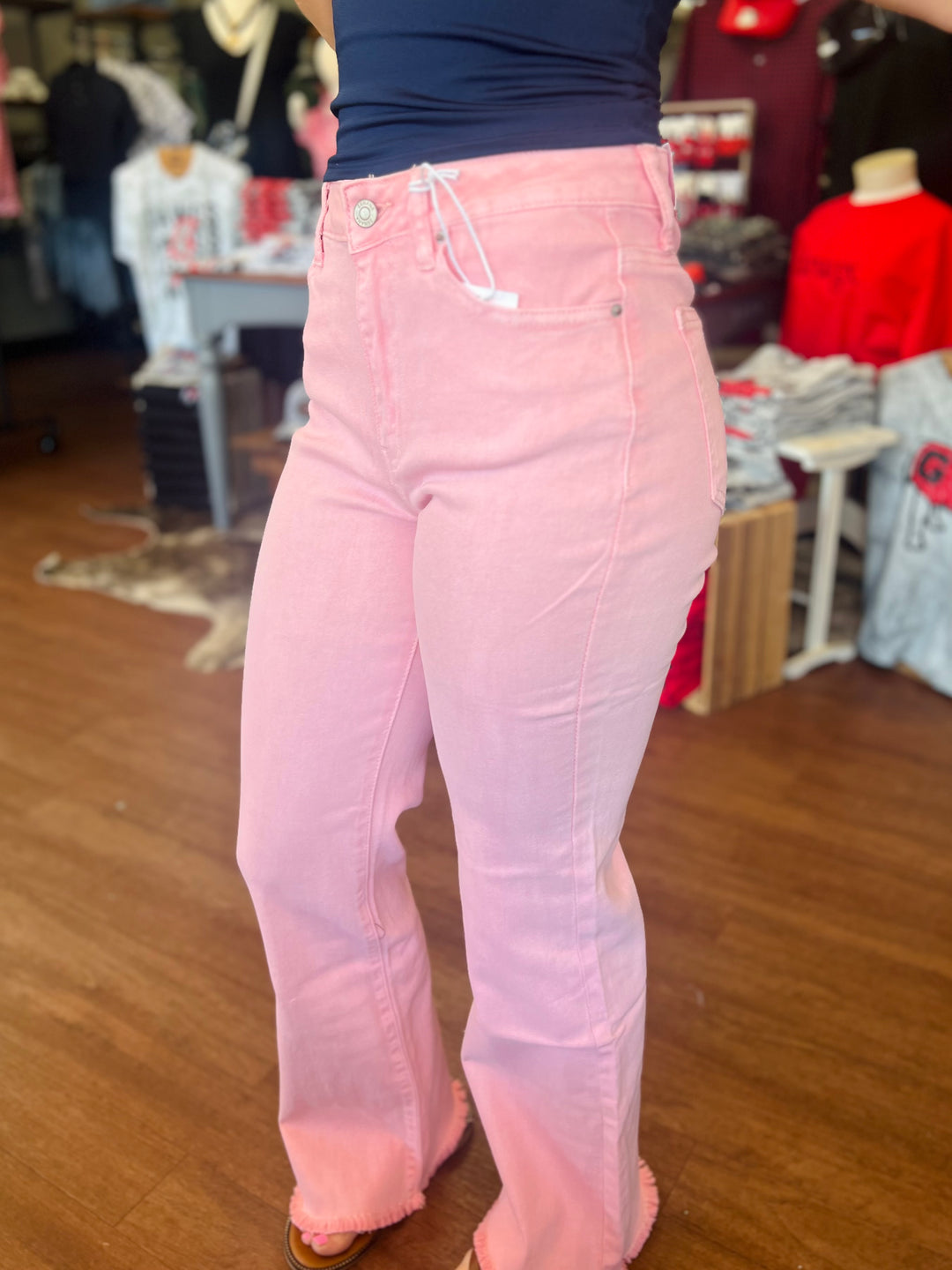 Ashley Acid Wash Frayed Cutoff Bootcut Pants