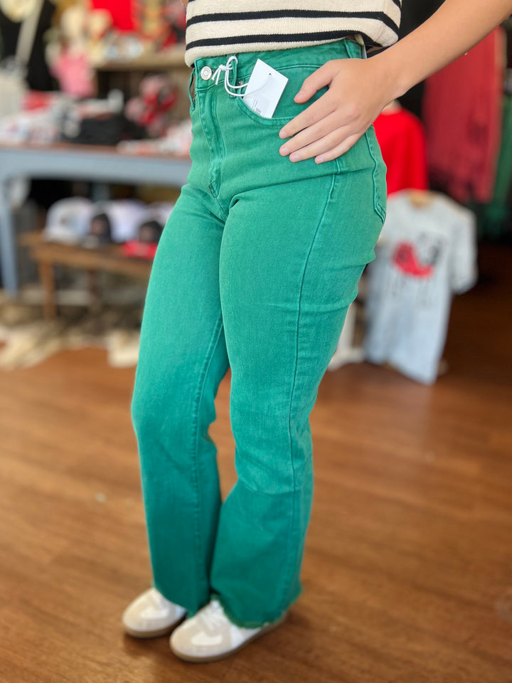 Ashley Acid Wash Frayed Cutoff Bootcut Pants