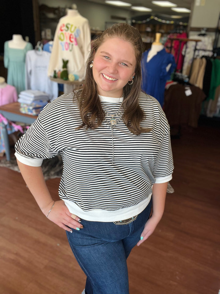 Kammie Striped 3/4 Sleeve Top