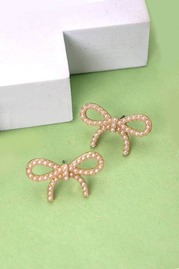 PEARL BOW STUD EARRINGS