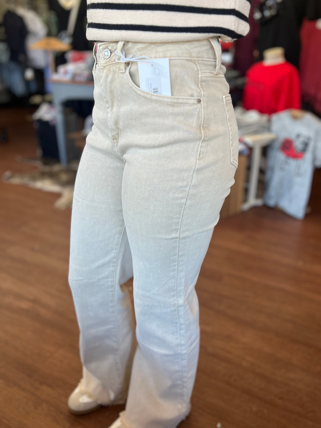 Ashley Acid Wash Frayed Cutoff Bootcut Pants