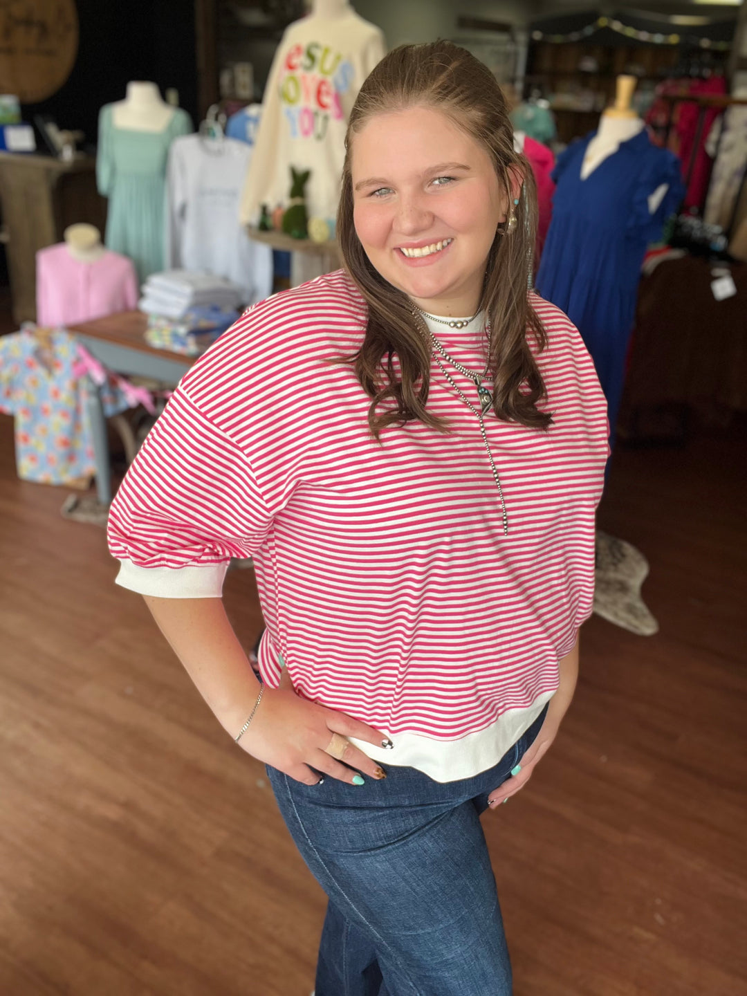 Kammie Striped 3/4 Sleeve Top