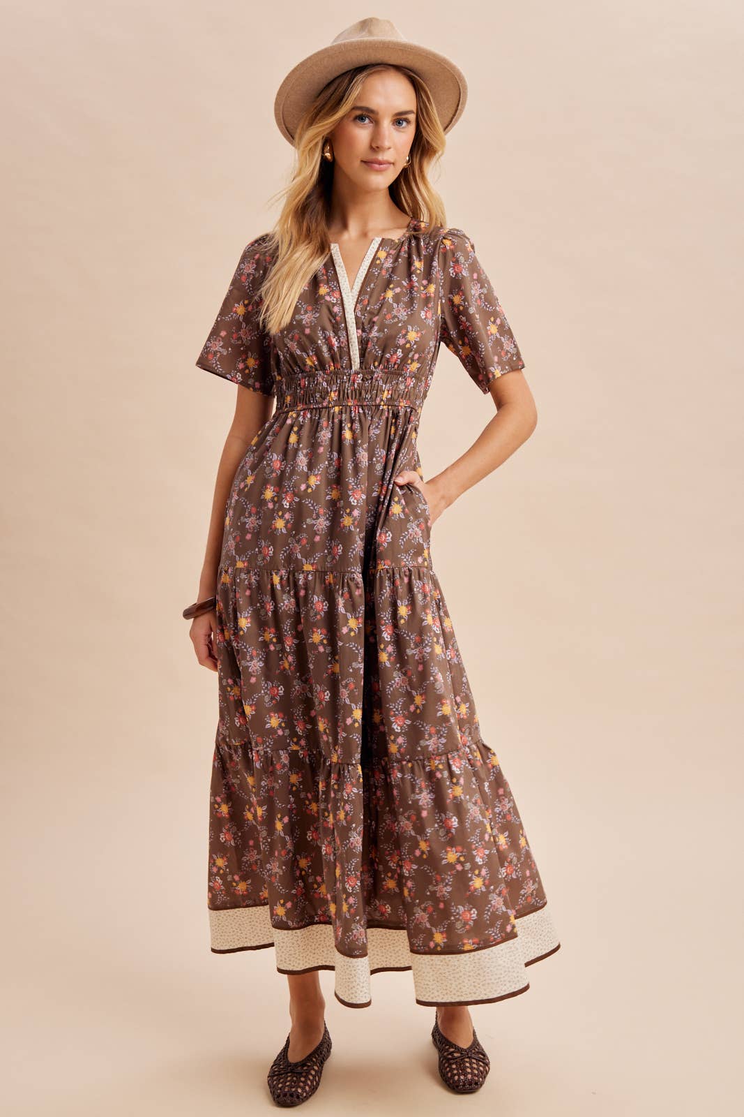 COTTON FLORAL BORDERED MAXI DRESS