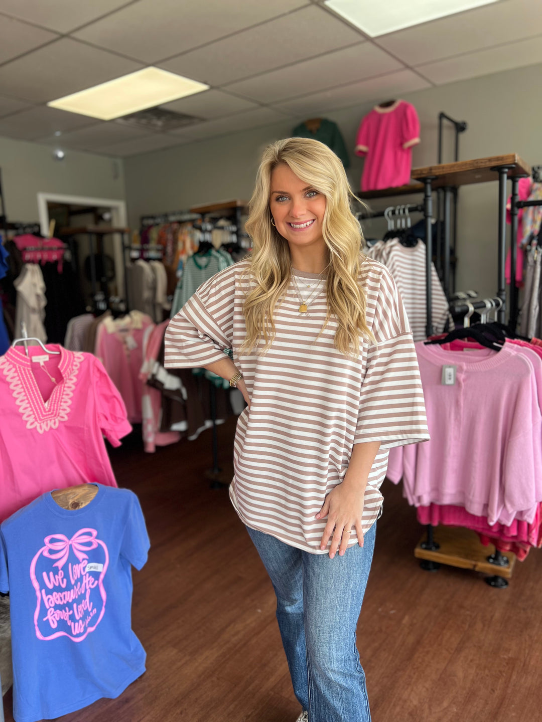 STRIPED OVERSIZED SHORT SLEEVE TOP