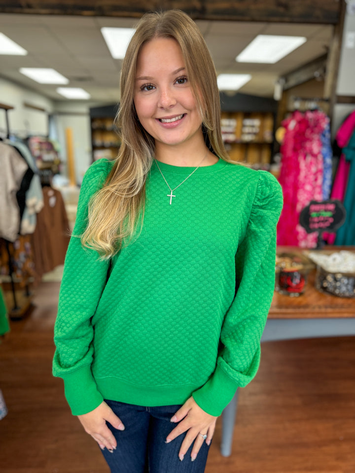 Green Puff Balloon Sleeve Top