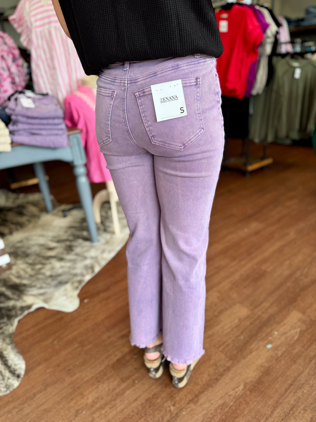 Ally Acid Washed High Waist Frayed Hem Flare Crop Pants