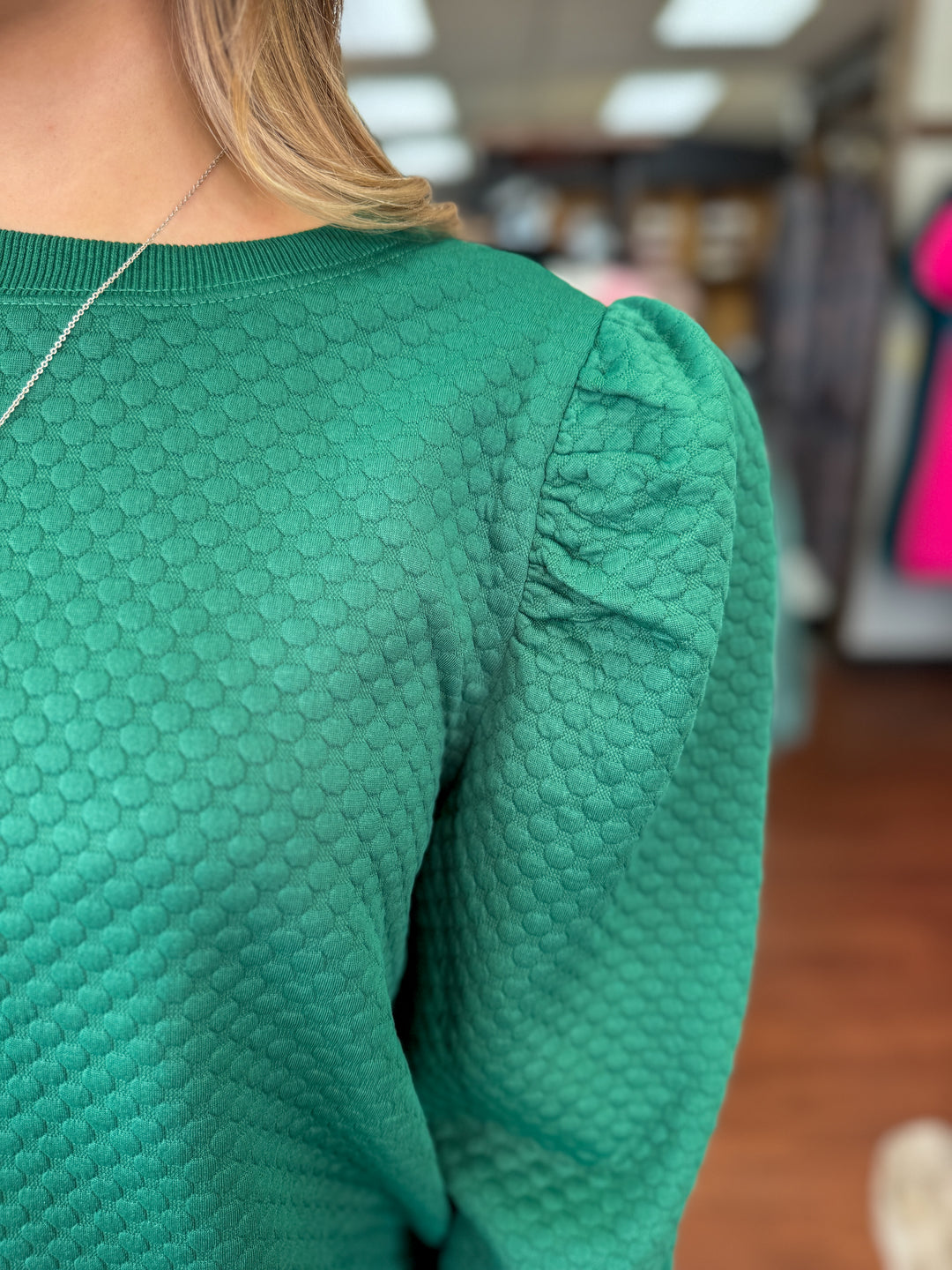 Miranda Hunter Green Puff Balloon Sleeve Top