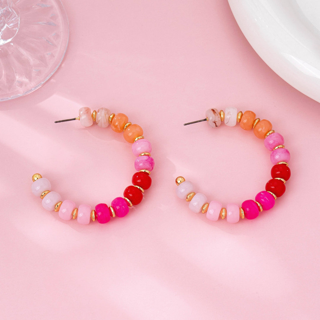 Rainbow Beaded Hoop Earrings | 80E62023