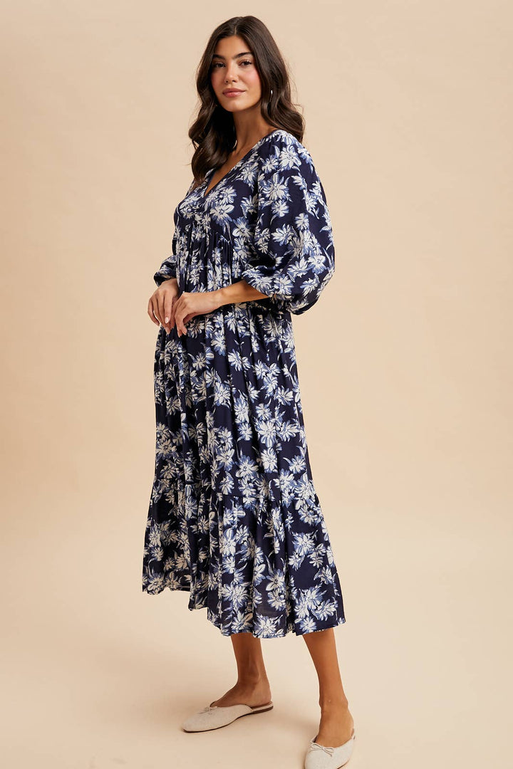 V NECK FLORAL DRESS