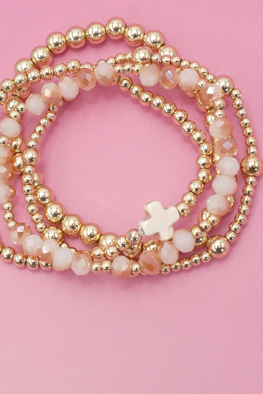 BOHO CROSS MULTI  COLORFUL BEADED STRETCH BRACELET