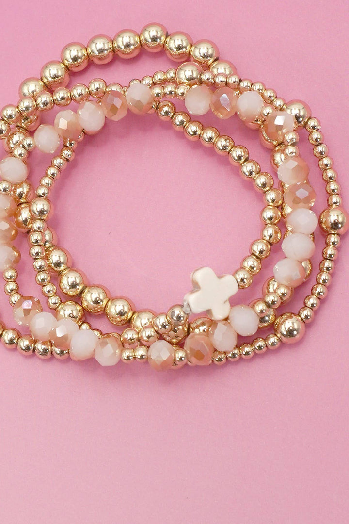 BOHO CROSS MULTI  COLORFUL BEADED STRETCH BRACELET