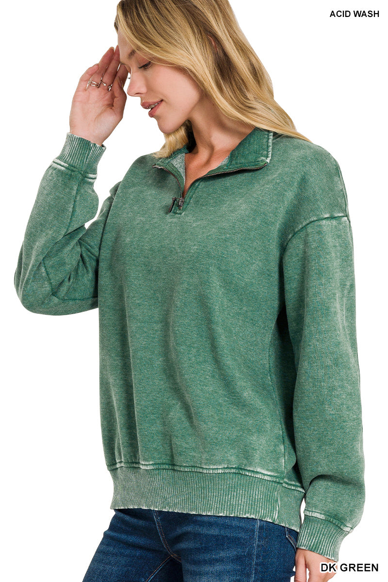 ACID WASH FLEECE HALF ZIP PULLOVER