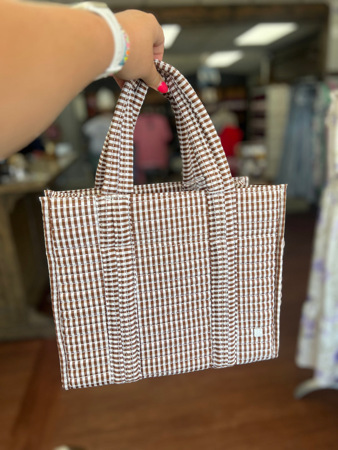 TRVL QUILTED MINI GO GO TOTE - GINGHAM COCO