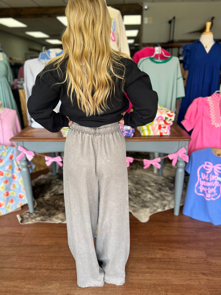 Drawstring Mineral Wash Wide Leg Pants