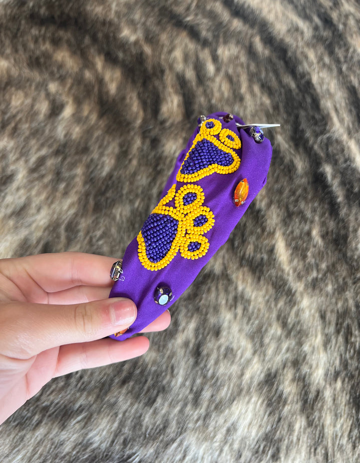 Game Day Purple/Gold Paw Headband