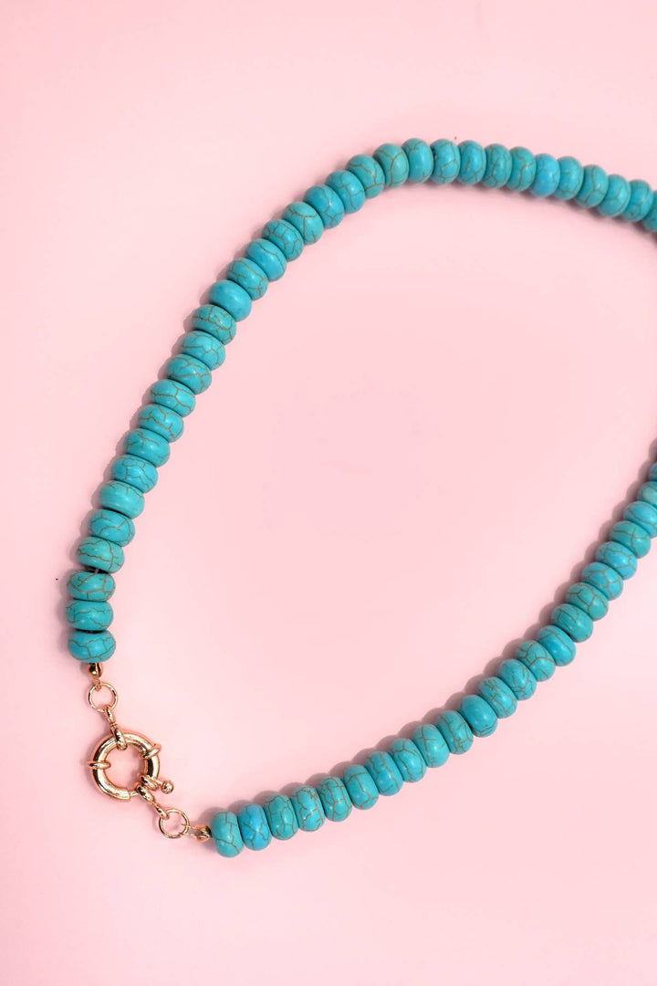 NATURAL STONE CHARM  SPRING CLASP BEADED NECKLACE | 40NK9461