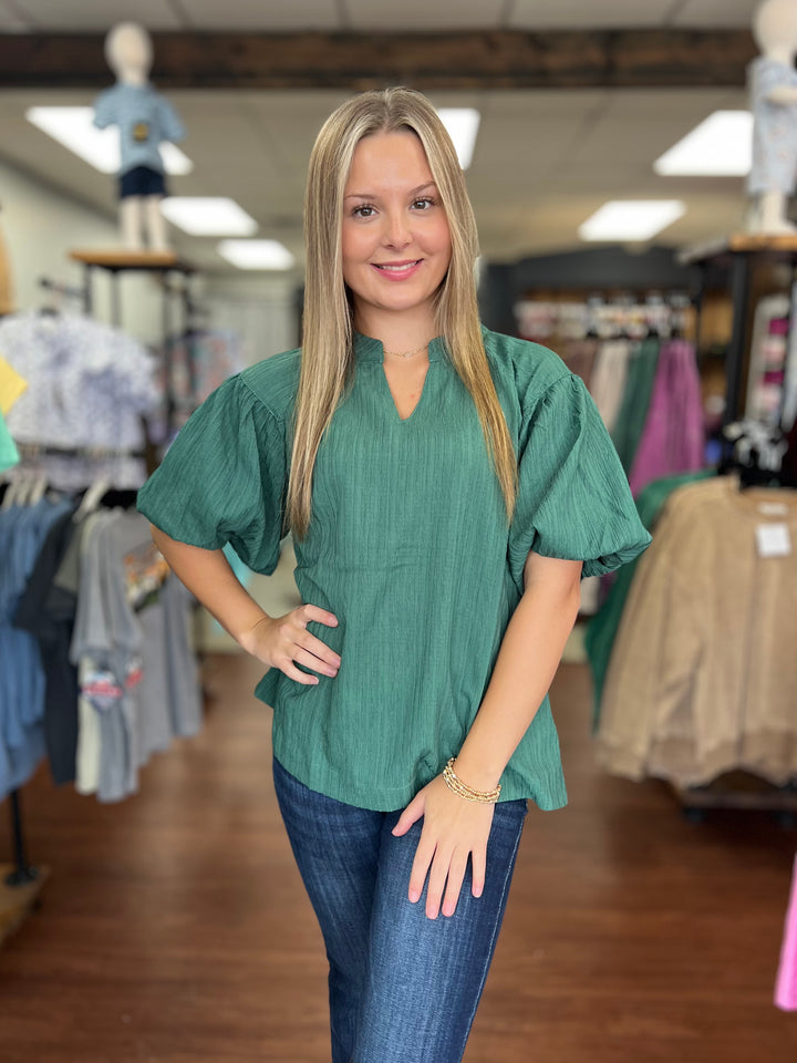 Lagoon Textured Puff Sleeve Blouse