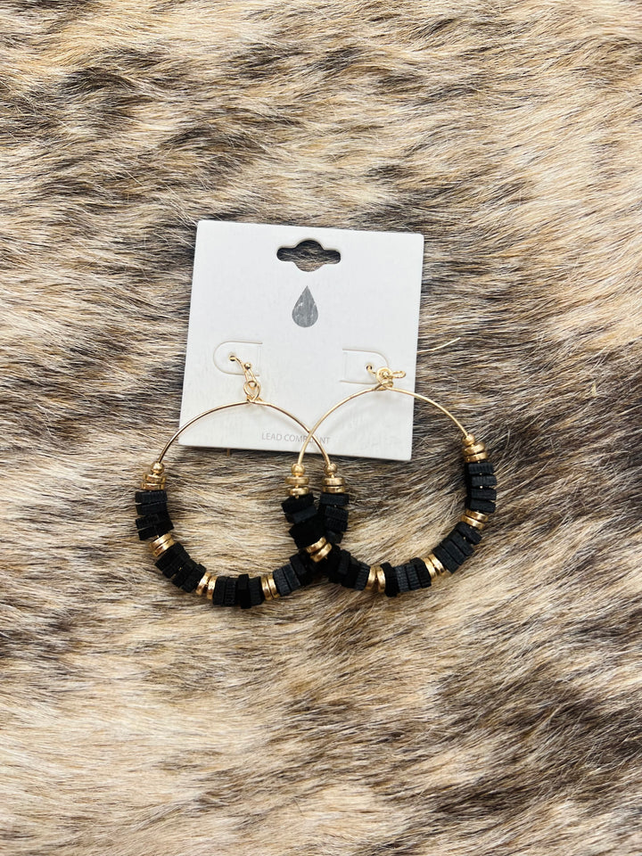 Wood Square Link Wire Earrings