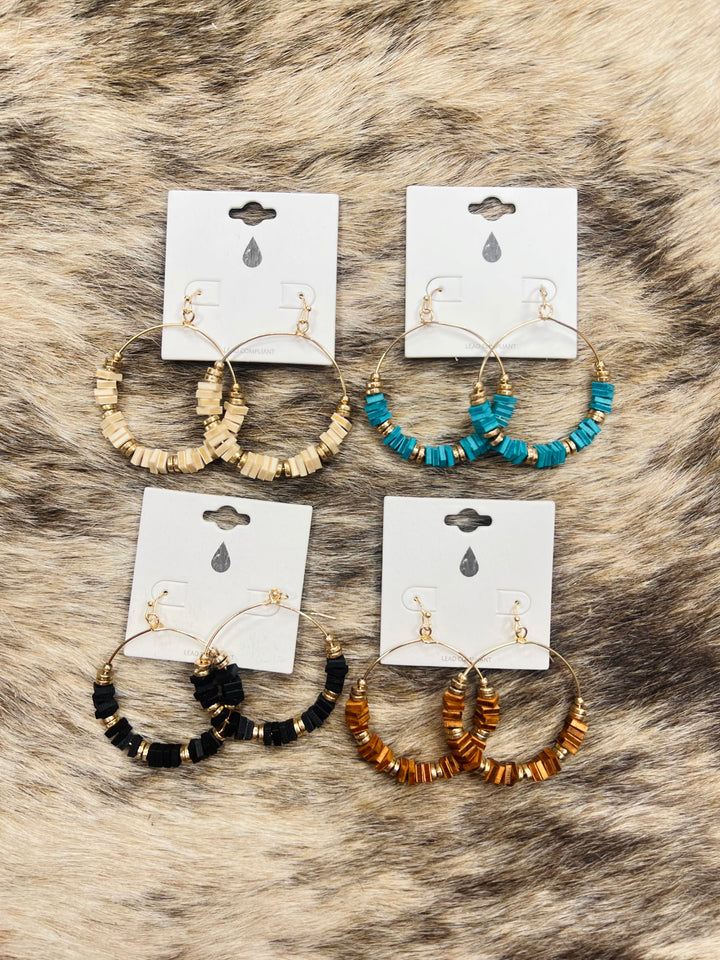 Wood Square Link Wire Earrings